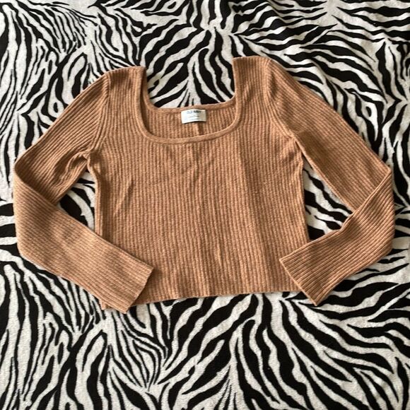 Old navy women’s long sleeve soft ribbed top brown sweater blouse size medium - Picture 2 of 9
